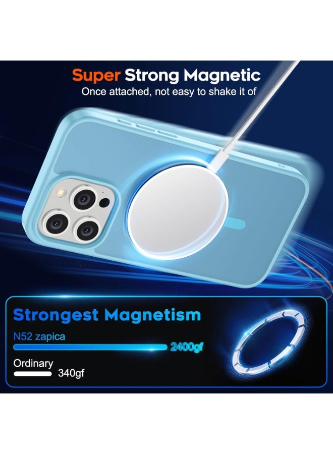 أكاليكس جراب مغناطيسي لهاتف آيفون 13 برو [مقاوم للصدمات ونحيف] غطاء خلفي صلب شفاف غير لامع مع حماية عالية الجودة | أزرق سماوي - Image 2